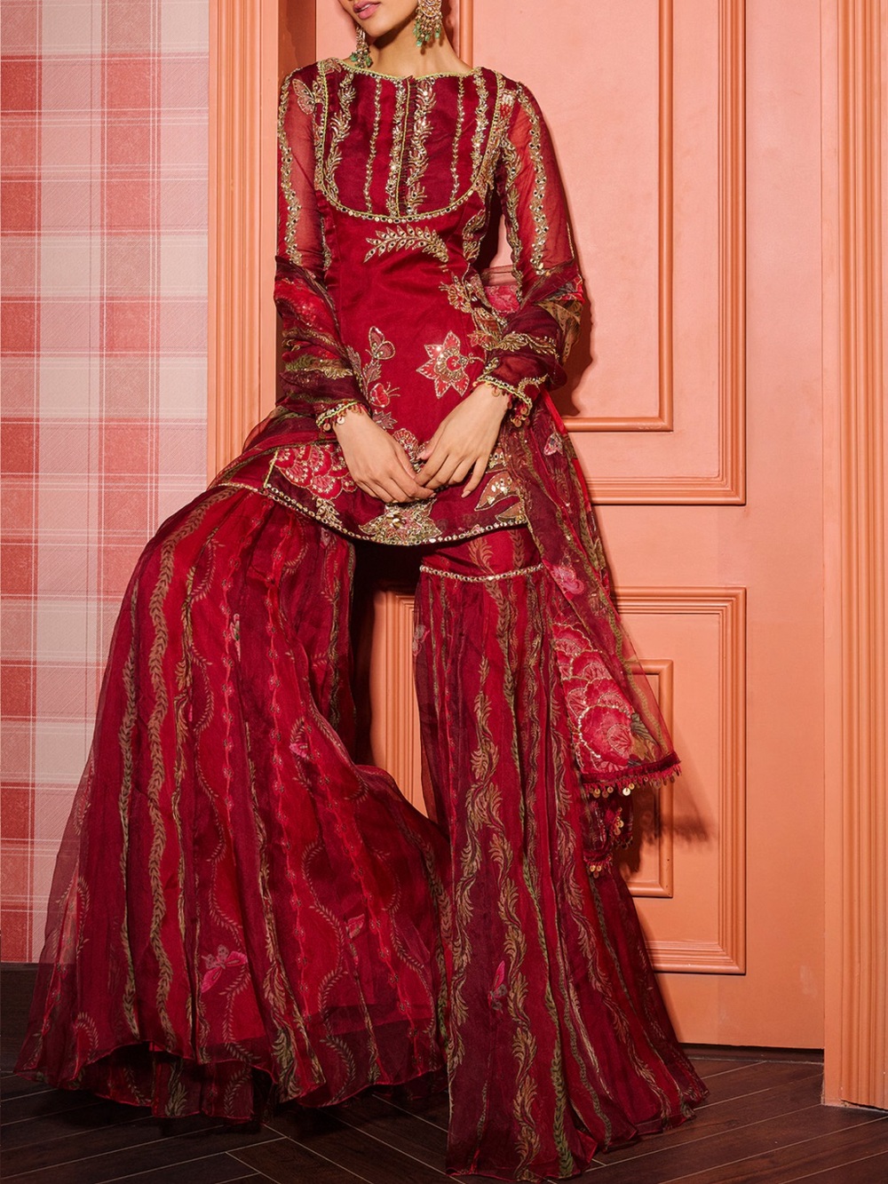 Mahima Mahajan Sindoor Red Gharara Set - Picture 5 of 6